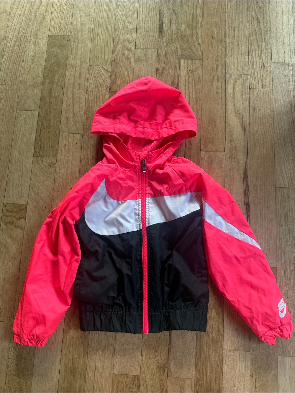 Nike Kids Neon Pink, Black & White Hooded Windbreaker Jacket